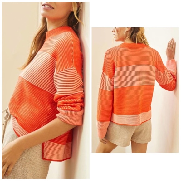 Daily Practice Sweaters - Anthropologie Daily Practice mock neck orange stripe oversized sweater textured